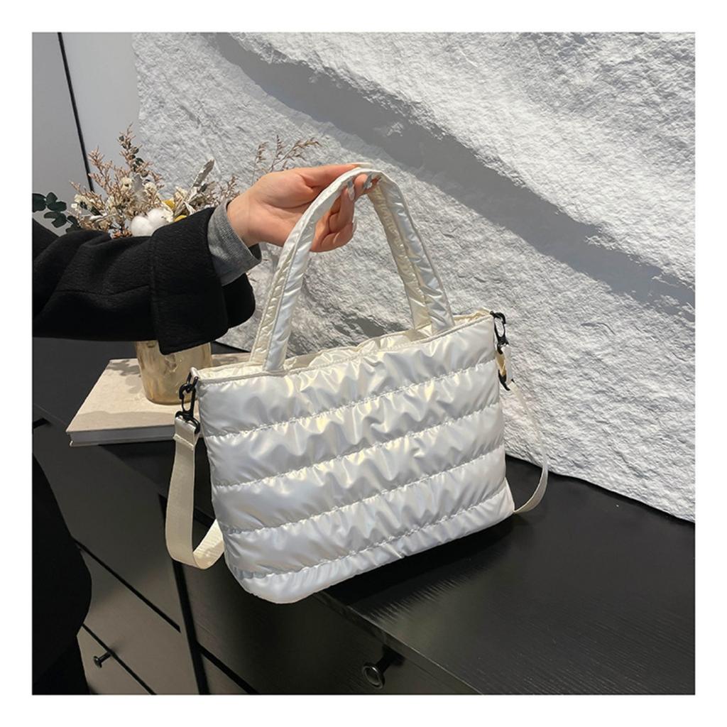 Bomullsvadderade Damväskor, Broderad Tråd, Rymdbomull, Handväskor, Axelväskor, Glansiga, Damer, Crossbody-väskor