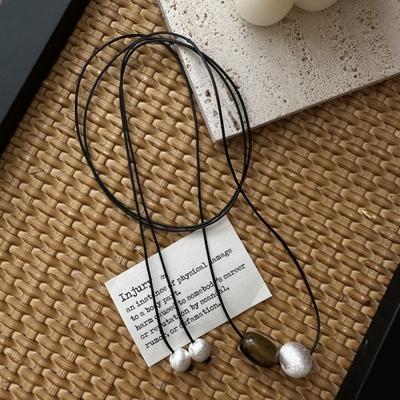 S925 Sterling Silver Niche Design Brushed Ball Necklace Korean Style Retro Long Simple Sweater Chain
