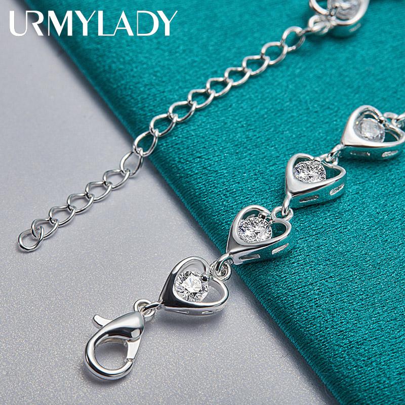 925 Sterling Silver Heart AAAAA Zircon Bracelet For Women Fashion Party Jewelry