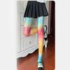 Sexy Regenbogen-Farbverlauf Bunt Fischernetz Strumpfhose für Damen Süßigkeiten-Farbe Hohl Spitze Jacquard Strumpfhose JK Strümpfe Leggings