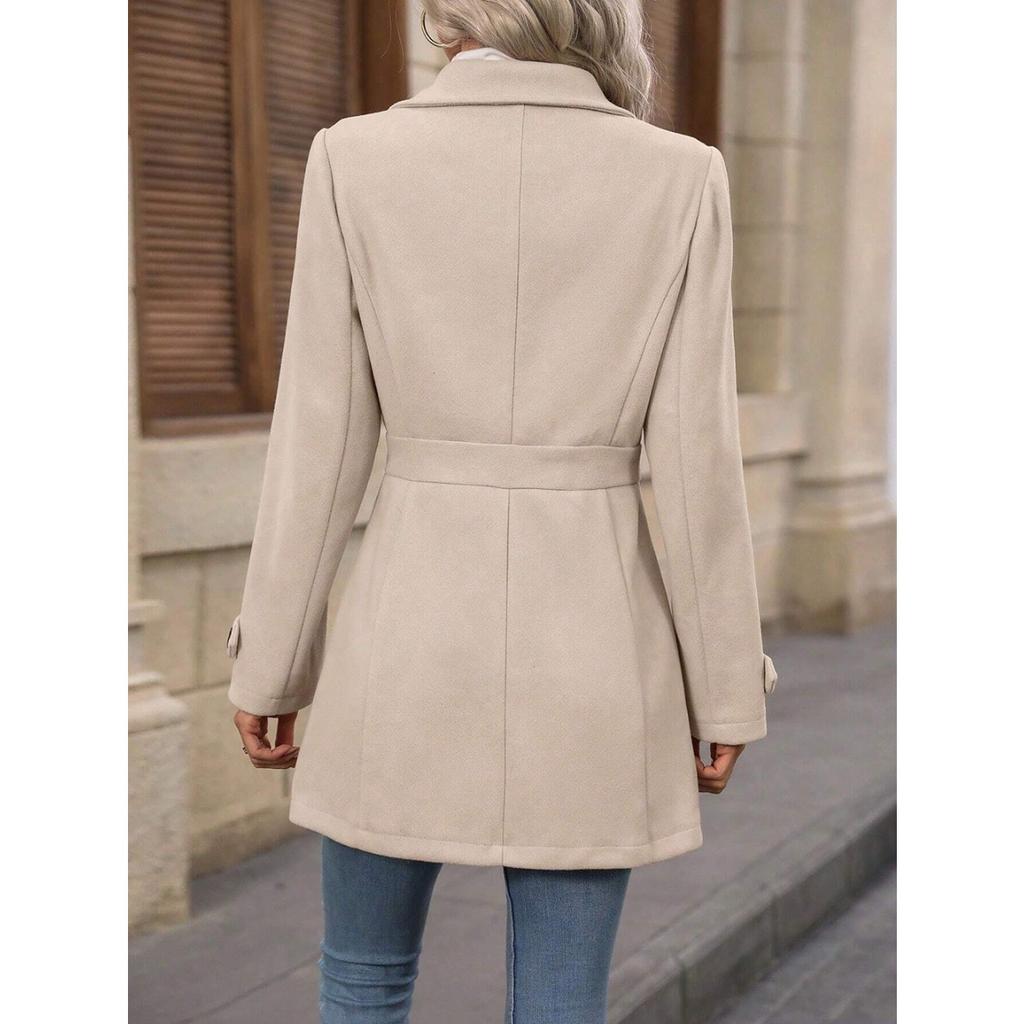 Fall Winter Women's Slim Fit Turn-down Collar Wool Blazer Coat Elegant Outerwear for European American Cross-border