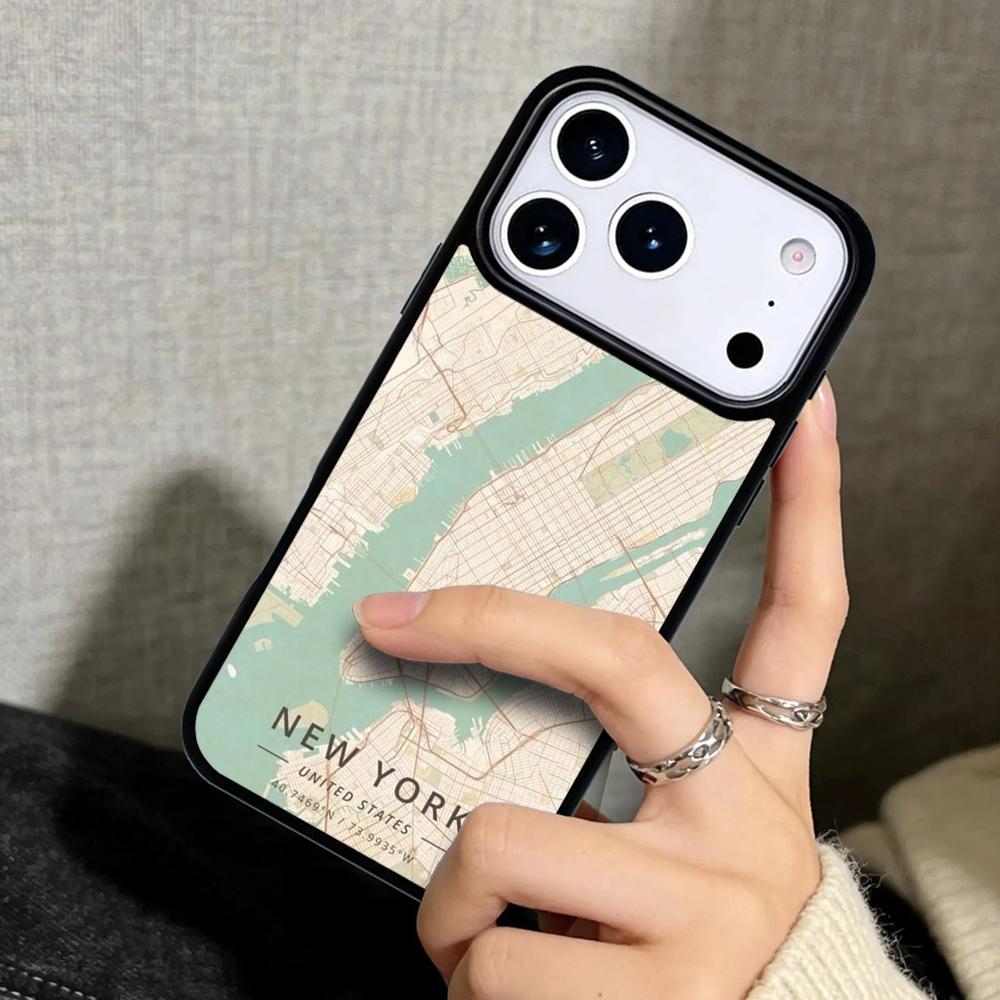 Capa Case for iPhone 17 Air 16 Pro Max 15 Plus 11 13 Mini 14 12 Back Phone Cover Ins Travel Country Sketch City Map
