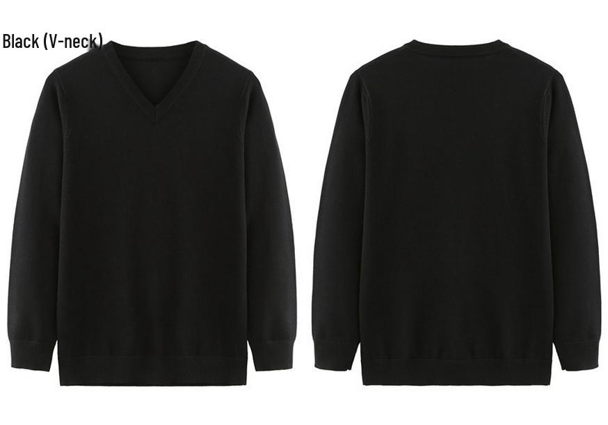 Men's Autumn-Winter V-Neck Slim Fit Woolen Sweater - Solid Color Long Sleeve Knitwear
