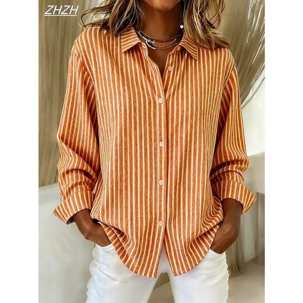 Women's Shirt Blouse Striped Vintage Stylish Casual Long Sleeve Shirt Collar Regular Tops Daily Buttons Print Spring Fall Winter