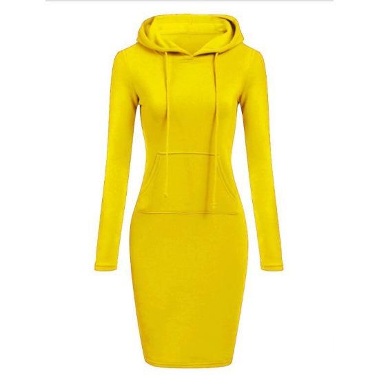 Dámská móda Podzim Zima Jednobarevný potisk Dlouhý rukáv S kapucí Vysoký pas Ležérní šaty