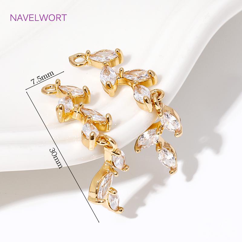 2/4Pcs Brass Leaf Charms 18K Gold Plated Charms Connector,Inlaid Zircon Leaf Charms Pendants For Jewelry,DIY Jewelry Material