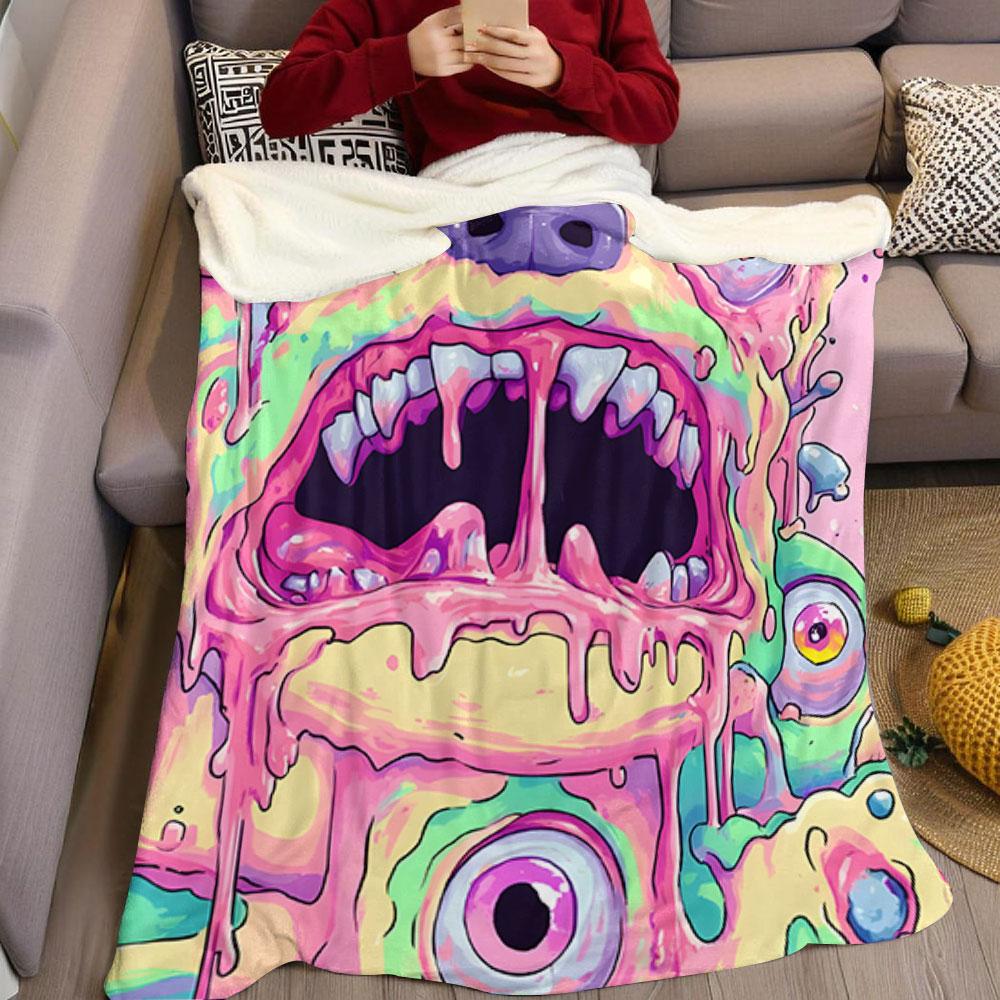 Pastel Zombie Monster Drip Printed Blanket Suitable for Sofas Beds Offices Travel Camping Chairs Warm Plush Blanket