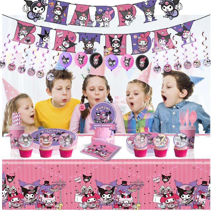 New Kuromi Party Supplies Set With Decorative Balloons And Tableware