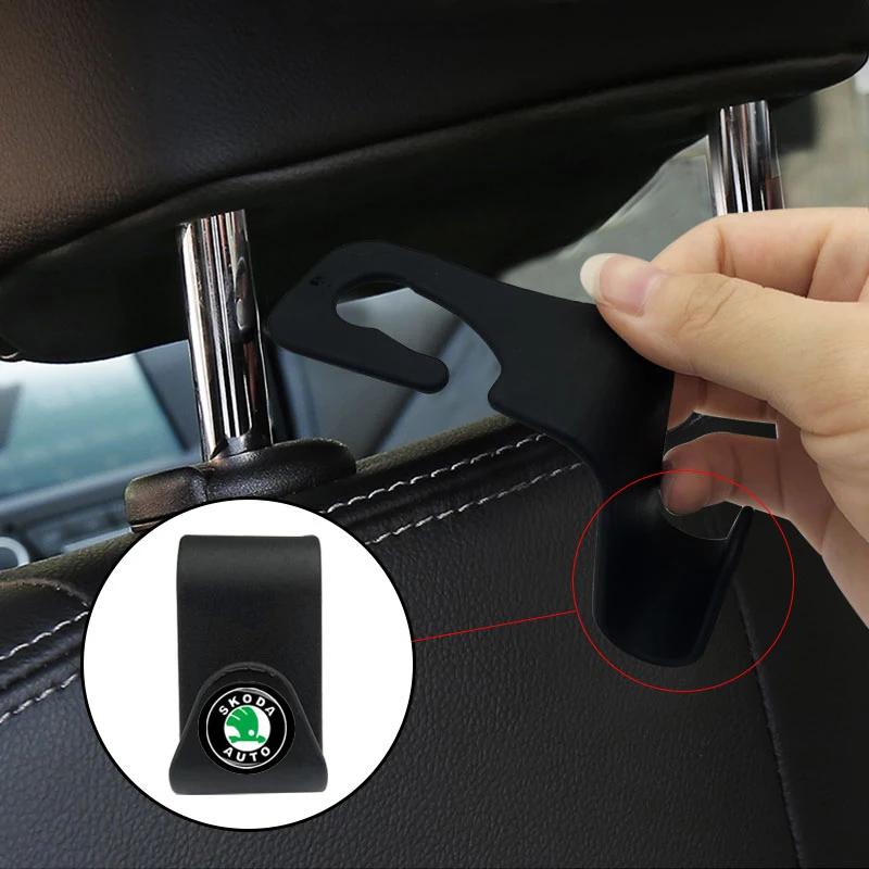 2/4Pcs Car Seat Back Hooks Portable Hanging Bag Rack Accessories for Skoda Fabia Octavia Rapid Kodiaq Superb 2 3 A5 A7 Mk3 Karoq