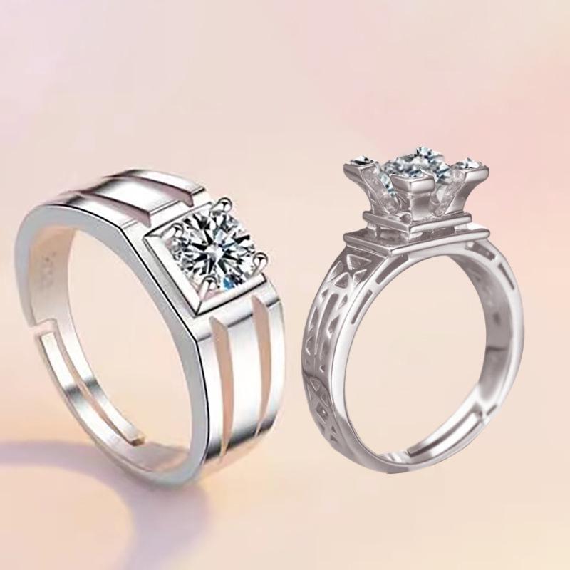 Korean Style Zircon Couple Rings: Elegant, Versatile, Adjustable Crown Design for Men and Women