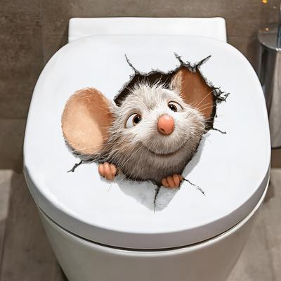 3D Mouse Breaking Through Wall Toilet Sticker, Self-Adhesive Removable Funny Bathroom Decor for Toilet Seat Wall Decoration