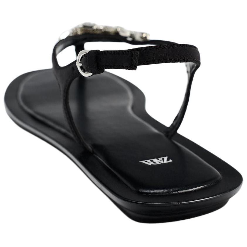 Zara Rhinestone Embellished Toe Post Flat Sandals Black Women 11606410800
