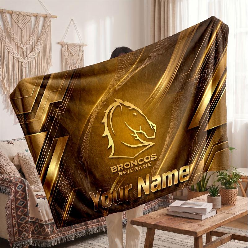 Brisbane Broncos Flannel Blanket, Custom Name Text Personalized Soft Throw Blanket Home Decor Gift