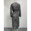 Women's Spring Autumn Dress Leopard Printed V-Neck Long Sleeve Tie Dresses