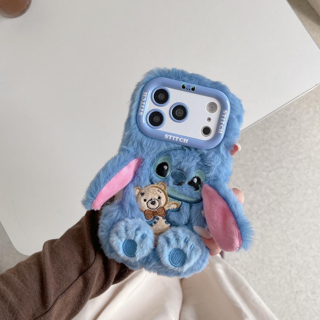 Stitch Plush Phone Case with Cute Cartoon Design Soft Anti-Shock Cover For iphone 17 16 15 14 Plus 13 Pro Max 17Air back cover