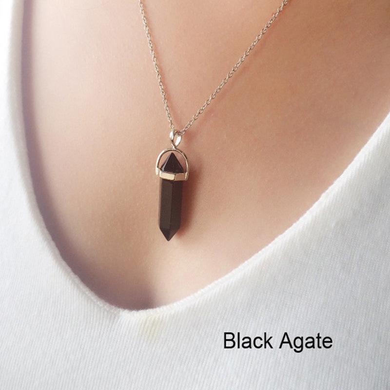 Wielokolorowy Agat Kryształowy Sześciokątny Wisiorek Naszyjnik