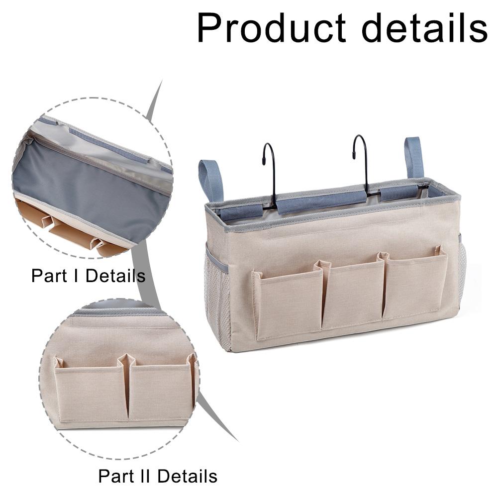 Bedside Hanging Organizer with 3 Large Pockets Sturdy Cotton Linen Material Waterproof Coating for Bedroom Office RV