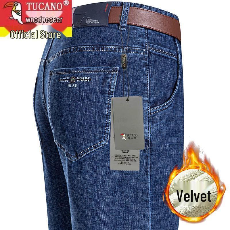 Specht Herren Winter High-Waist Stretch-Jeans mit Fleecefutter - Business Casual Straight-Leg Hose