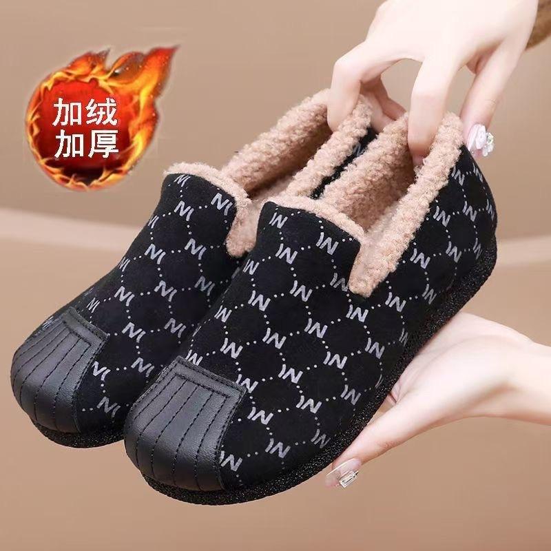 Fleece thickened beanie shoes women's lazy home shoes warm flat wool cotton shoes