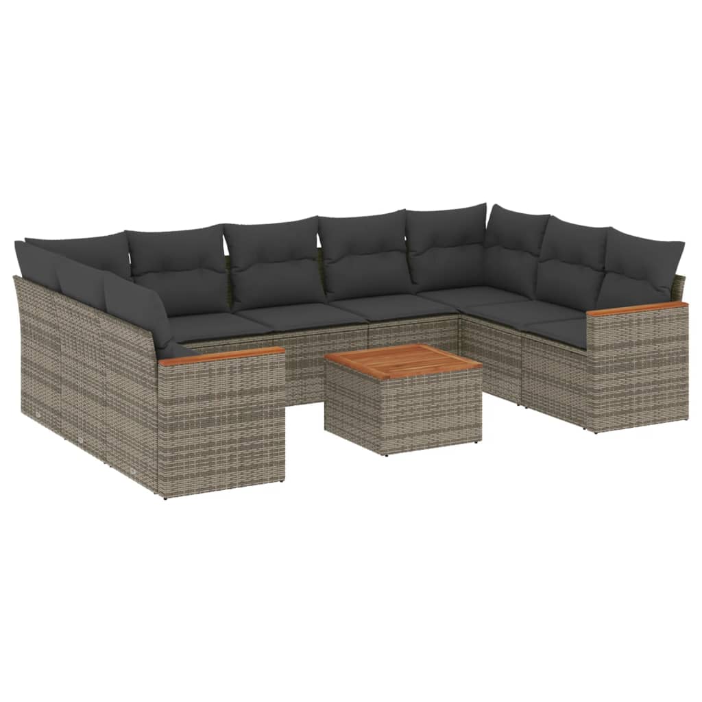 10 piece Garden Sofa Set with Cushions Grey Poly Rattan