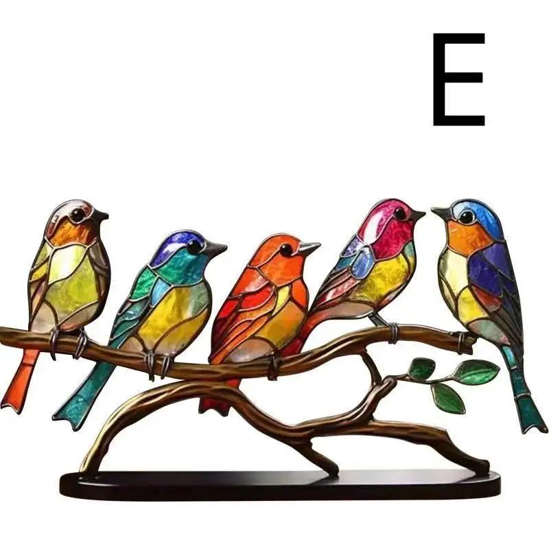 1PC Stained Metal Art Bird Ornament Birds Standing on Branch Ornaments for Home Decor Desktop Office Living Room Bedside Gifts
