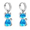 Aqua Blue Pink White Zircon Animal Earring Female Cute Small Cat Hoop Earrings For Women Trendy Silver Color Bridal Jewelry Gift