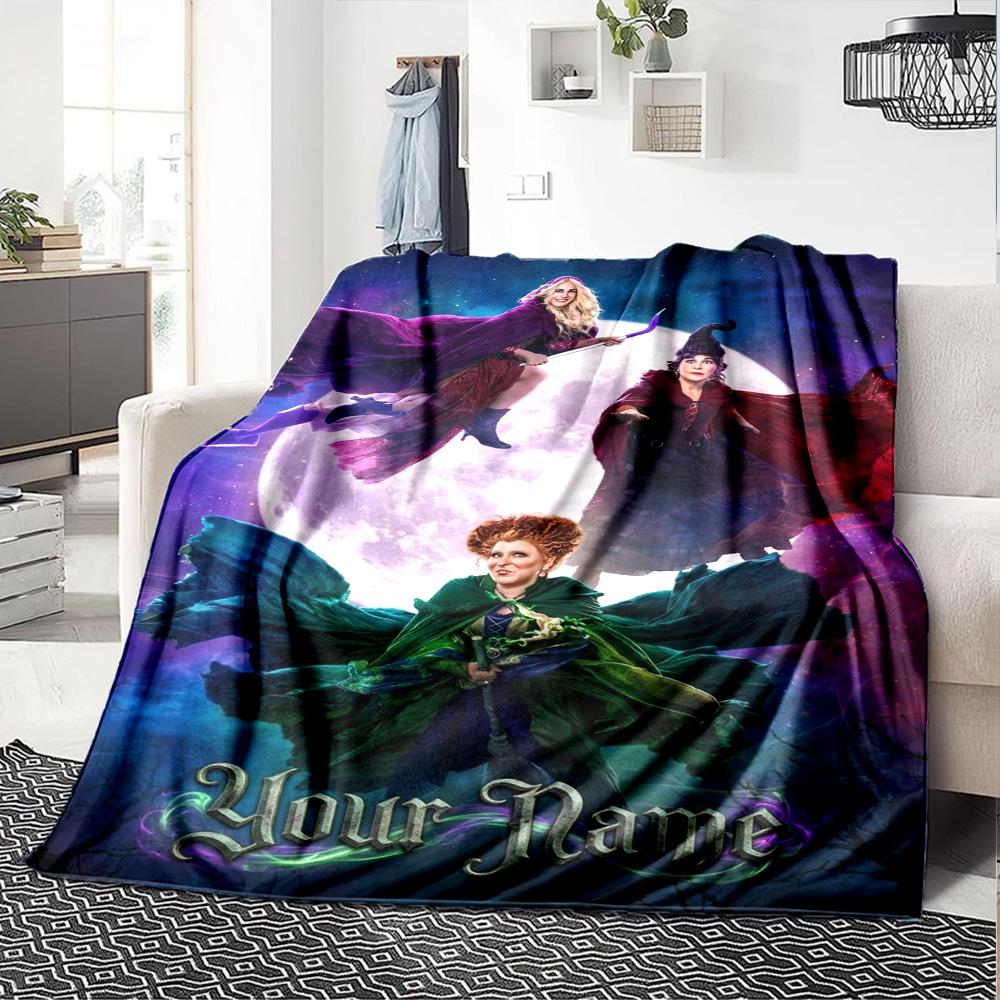 Name Custom Hocus Witch Print Flannel Blanket High Quality Warm Comfortable Cover for All Seasons Perfect for Gifts Home Decor