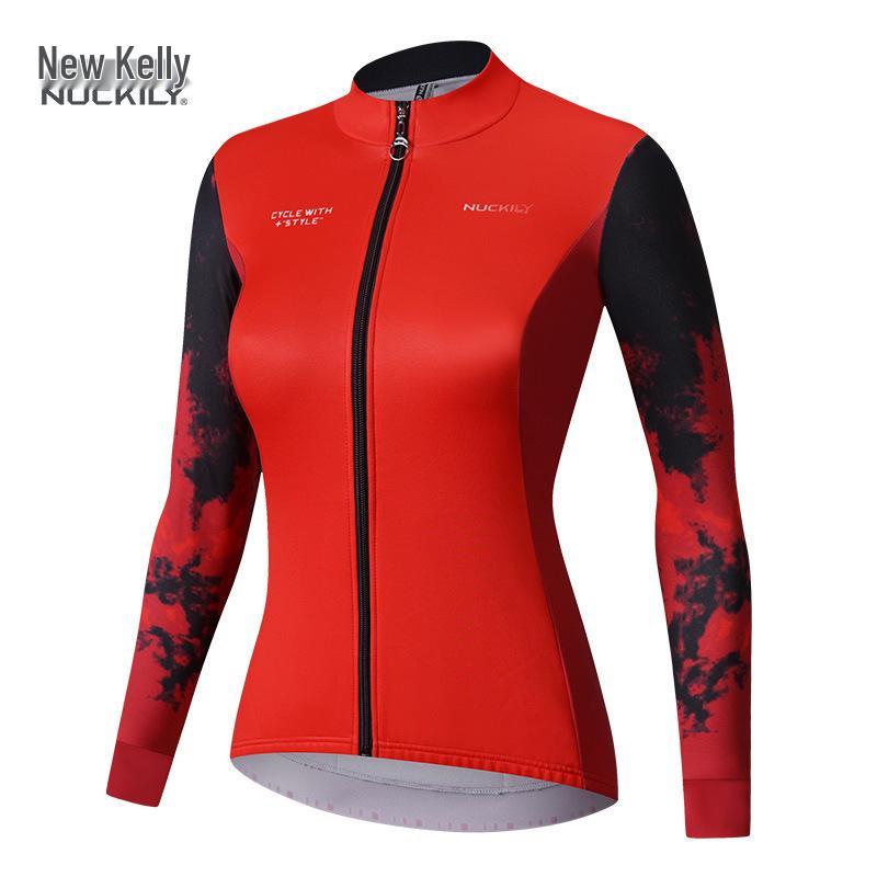 

Women s Long Sleeve Fleece Cycling Suit - Autumn/Winter Warm Gear for Road and Mountain Biking L красный
