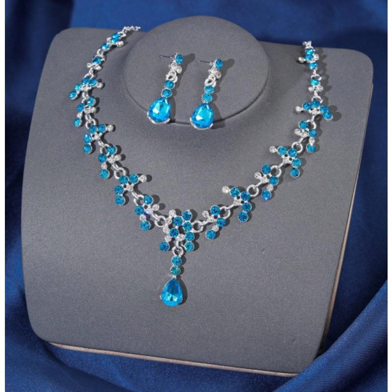 [Small batch customization] Cross-border exquisite bridal jewelry two-piece party dress wedding collarbone necklace earrings