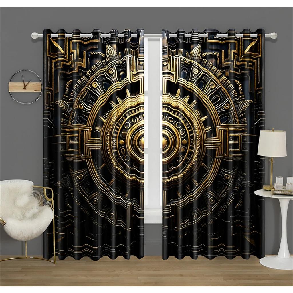 Metal Safe Cabinet Gate Aztec Pattern Curtain Fit Office Decor Bedroom Living Room Kitchen Balcony Window Decor 2 Panels