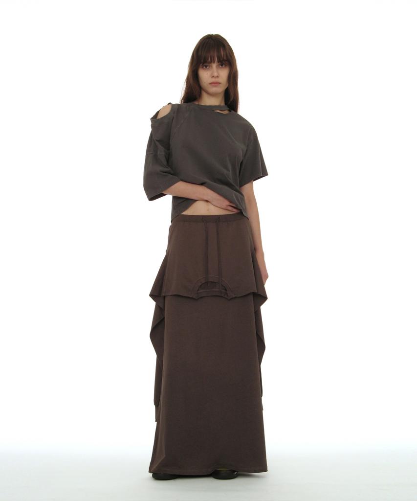 Partimento Woman Deconstructed Tee Maxi Skirt_Brown