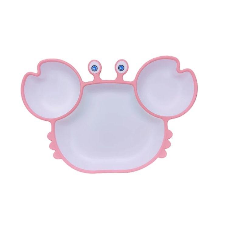 Silicone Dinner Plate Baby Bowl, Cartoon Crab Divider Bowl, Anti-fall Auxiliary Training