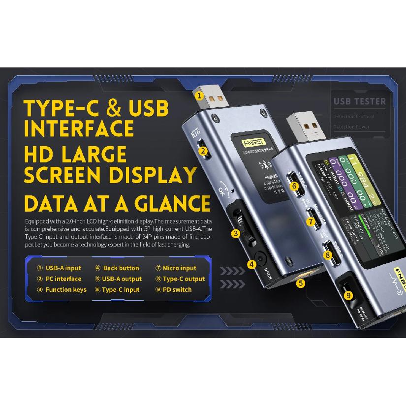 FNIRSI-FNB58 PD USB Tester Digital Voltmeter Ammeter Type-C Fast Charge Detection Trigger Capacity Ripple Measurement