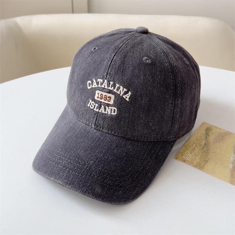 

Korean Version of Letter Embroidery Fashionable New Style Simple Baseball Hat for Women Showing Face Small Big Head Dog Tail Sun Hat Sports Style Adjustable