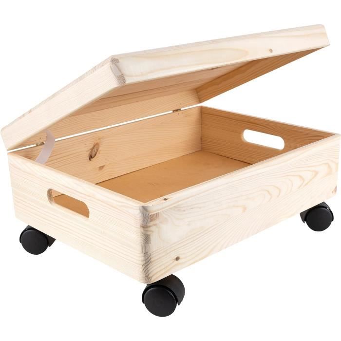 Boîte De Rangement - Creative Deco - XL - Bois Massif - 40 X 30 X 14 Cm - Avec Roulettes