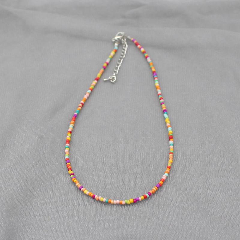 New Bohemia Handmade Rainbow Seed Beads Simple Strand Choker Necklace Women Collar Charm Colorful Femme Chains boho Jewelry Gift