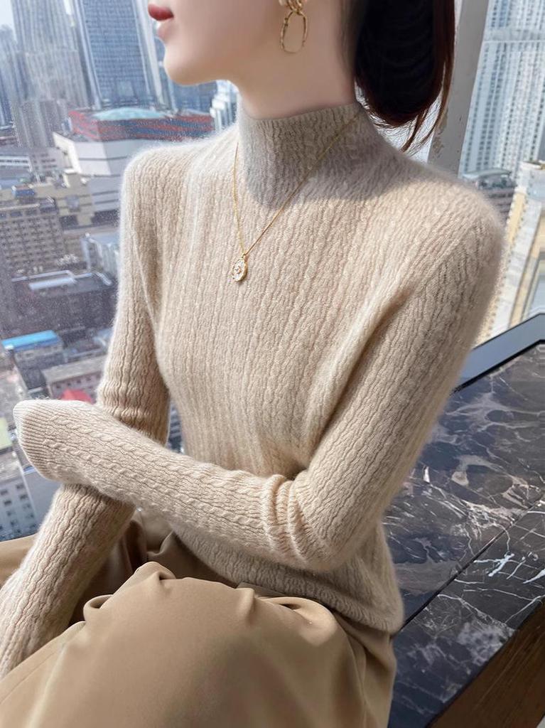 Half-High Collar Cashmere Slim Fit Knit Pullover Sweater for Fall/Winter