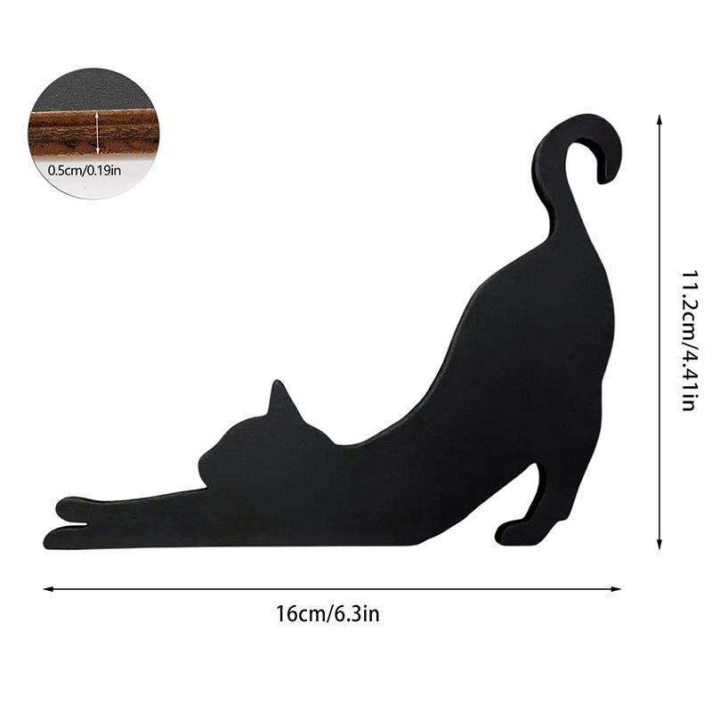 Cute Little Cat Stretched Out Door Corner Sign Cat Black Wooden Ornament Self-Adhesive Home Wall Doors Frame Decorations