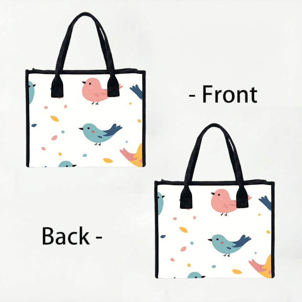 Cute Bird Printed Canvas Tote Bag Portable Daily Shopping Handbag for Women Casual Outdoor Use