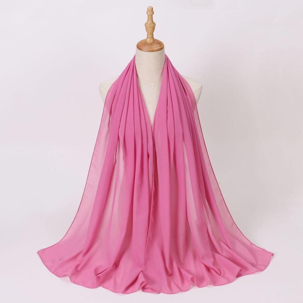 Ethnic Pearl Chiffon Hijab Scarf - Single Color, Long Style for Middle East & Africa