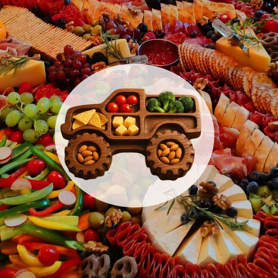 Wooden Serving Tray Vehicle Charcuterie Platter Cookie Display Tray for Cold Cuts Cheeses Fruits Nuts Fun Party Tray