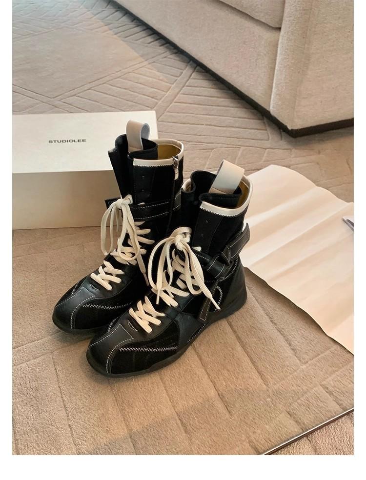 

Cowhide version~ Grape mother has the same fashionable retro color matching versatile strap side zipper hunting outfit Dexun Martin boots for women 40 чёрный