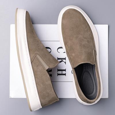 New Fashion Khaki Grey Slip On Loafers Men's All-match Leather Platform Casual Shoes Male Luxury Designer Walking Footwears