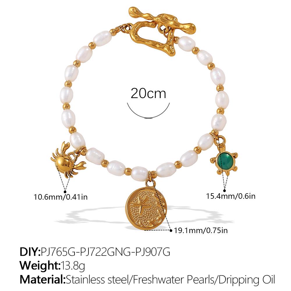 Elegant Pearl and Stainless Steel Beach-Style Necklace & Bracelet Set for Women