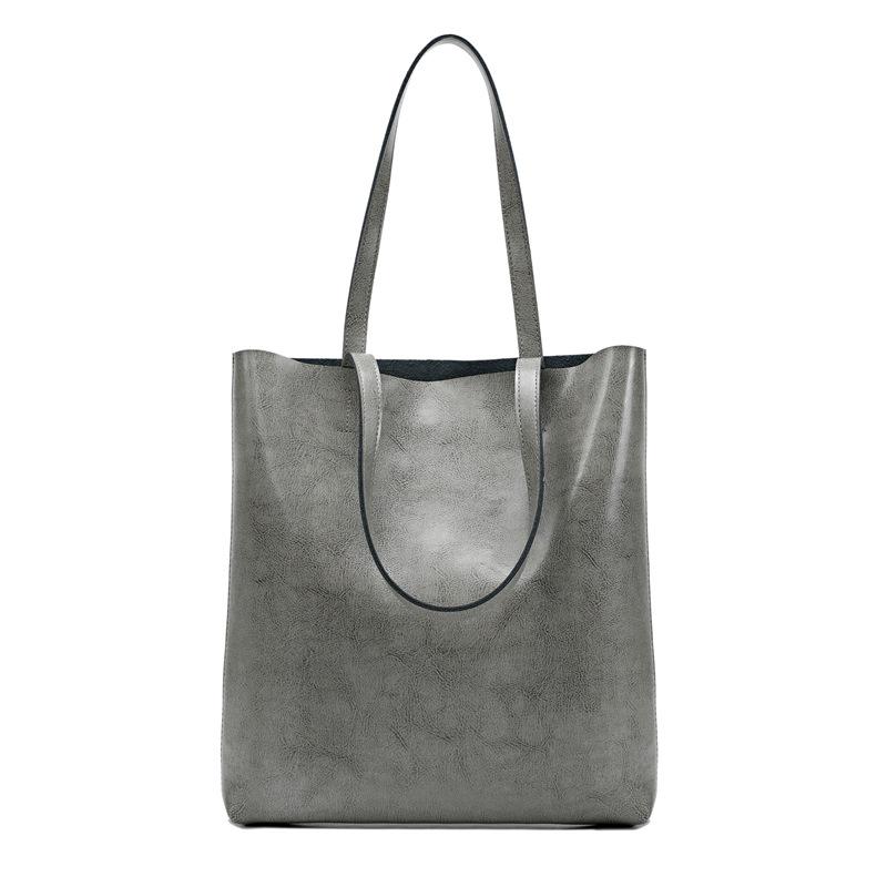 Retro large-capacity oil wax cowhide vertical shoulder tote bag, leather versatile high-end sense portable briefcase women