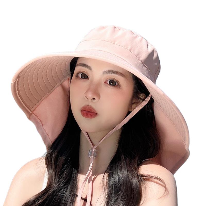 Summer Outdoor Sunscreen Sun Hat with Ponytail Hole Hat Female Korean Version Fashion Big Eaves Shawl Bucket Hat Tide