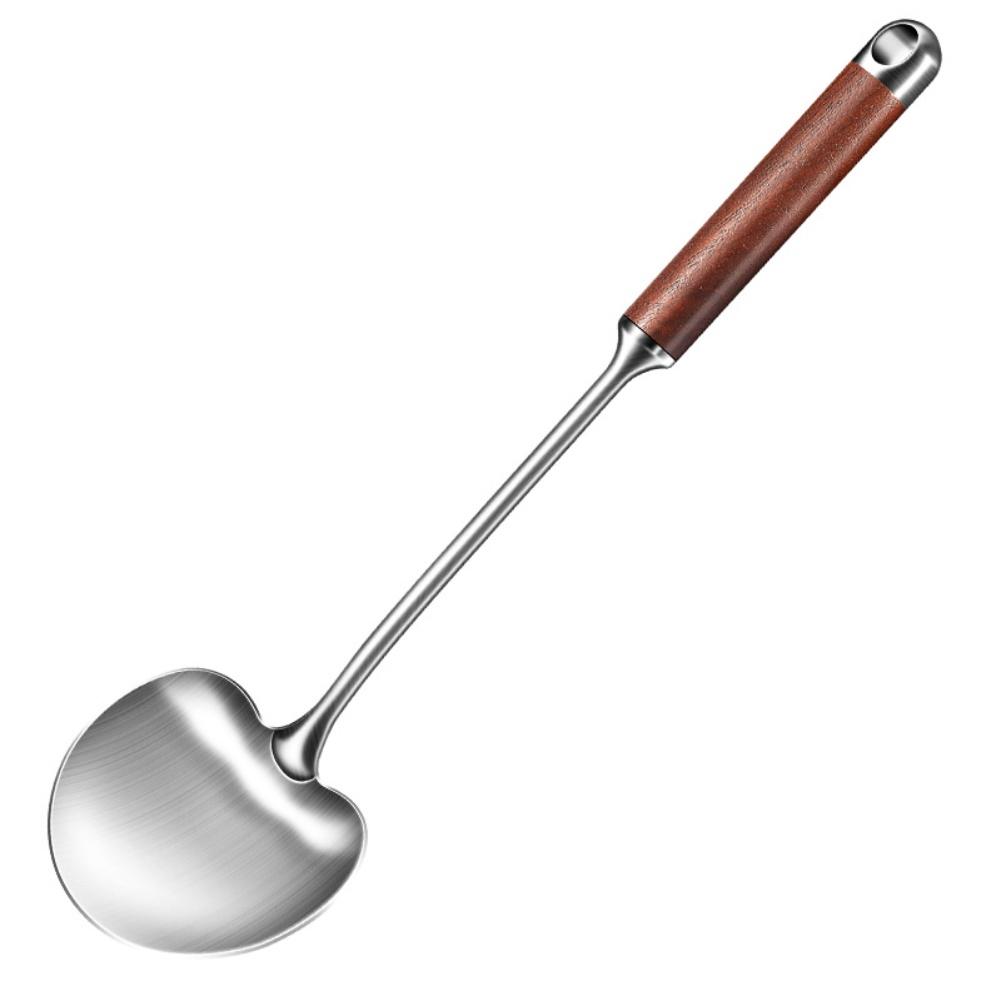 Stainless Steel Kitchen Cooking Spoon with Wooden Handle for Frying and Stirring Featuring Hanging Hole for Convenience