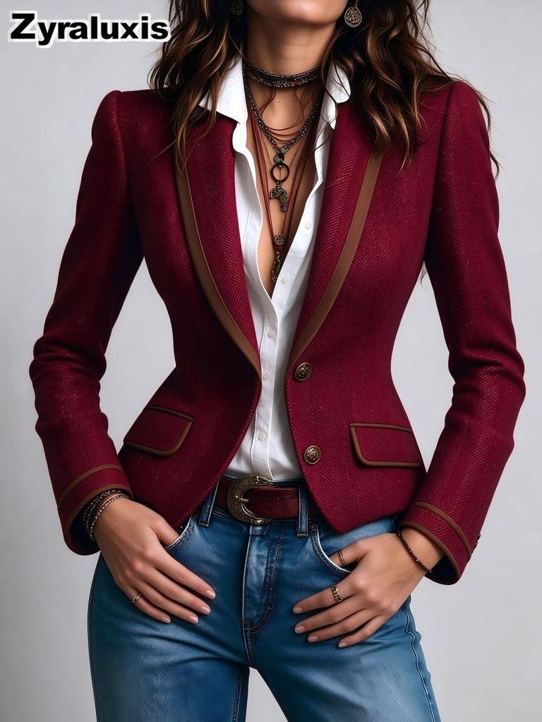 Women's Western Casual Patchwork Jacket Coat with Pockets with Fall Winter