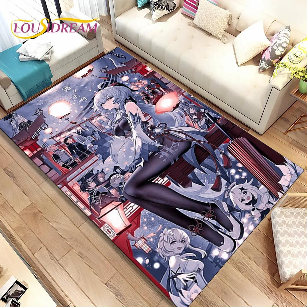 Alfombra de área de juego de dibujos animados de Genshin Impact, Alfombra para el hogar, sala de estar, dormitorio, sofá, felpudo, decoración de cocina, alfombra de piso antideslizante para niños