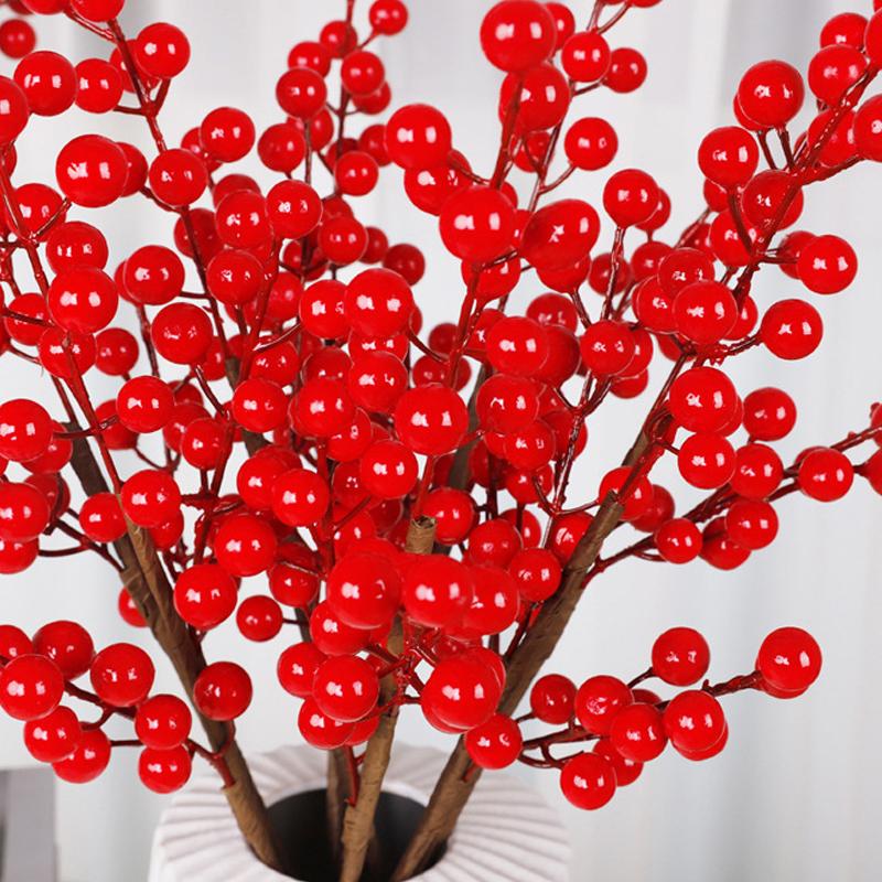 37/63cm Artificial Berry Branch Foam Christmas Decorative Red Berries Branch Xmas Tree Tabletop Vase Wealth Fruit Ornaments